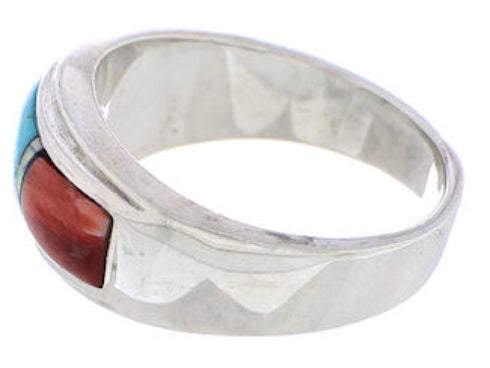 Genuine Sterling Silver Multicolor Inlay Ring Size 8-1/2 UX36123